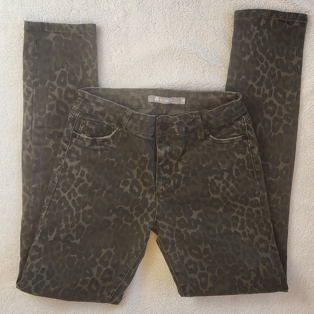 Tractr Girl's Size 16 Green Camo Denim Skinny Jeans